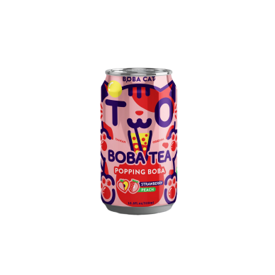 TW BobaCat Bubble Tea Peach+Strawberry 24x320ml